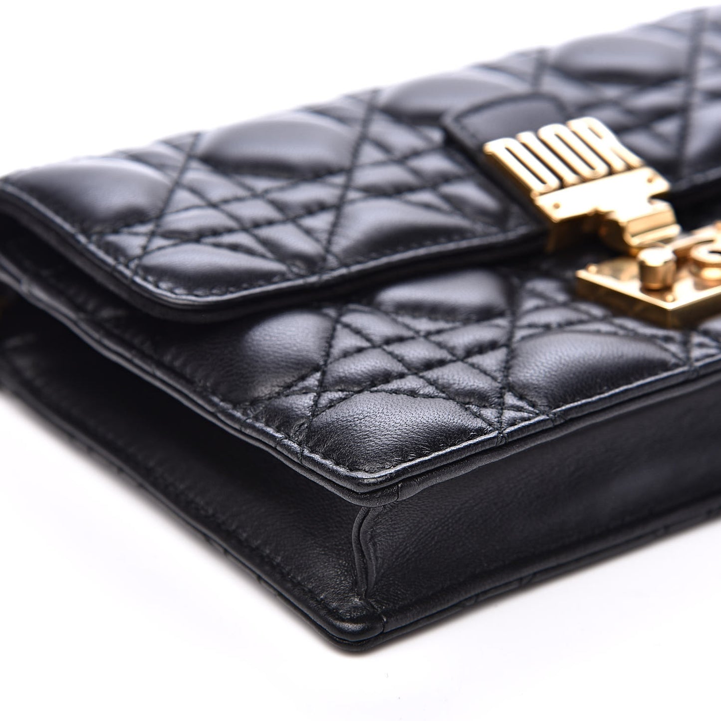 Lambskin Cannage Dioraddict Wallet on Chain Clutch Black
