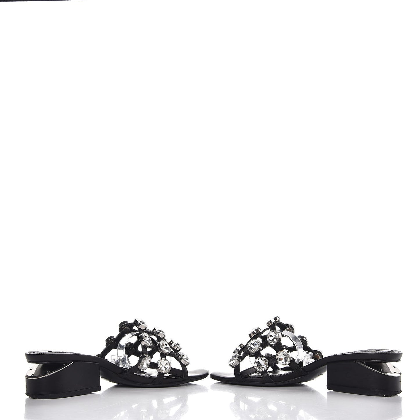 Calfskin Crystal Embellished Amelia Cut Out Sandals 35 Black