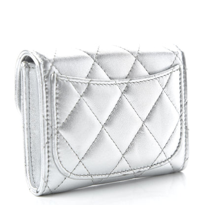 Chanel Metallic Lambskin Quilted Flap Card Holder Wallet Silver 3 of 11