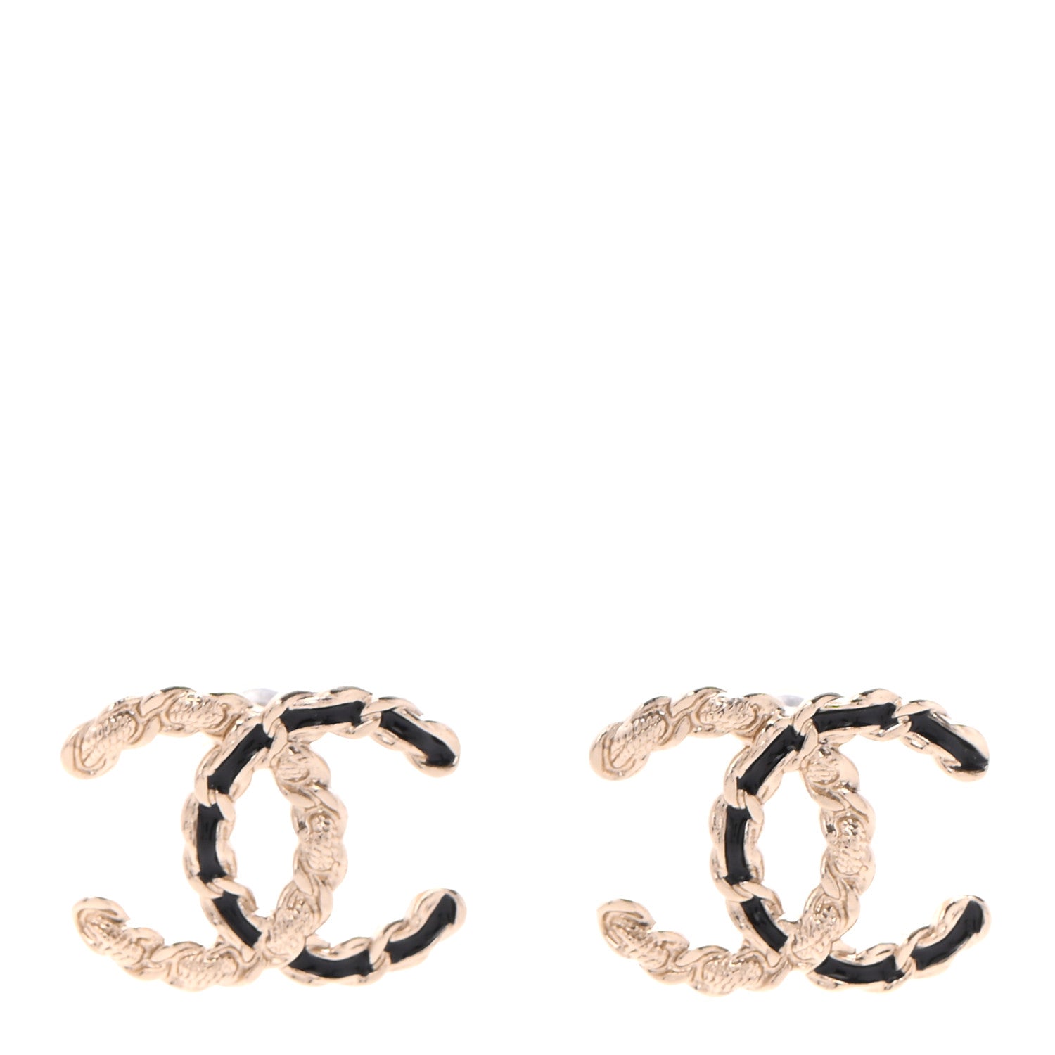 Chanel Enamel Metal Chain French New Wave CC Earrings Black Gold 1 of 4