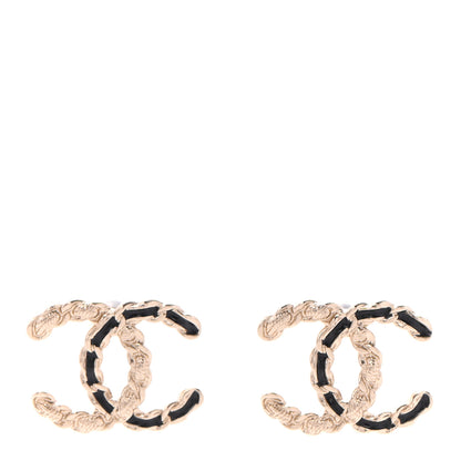 Chanel Enamel Metal Chain French New Wave CC Earrings Black Gold 1 of 4