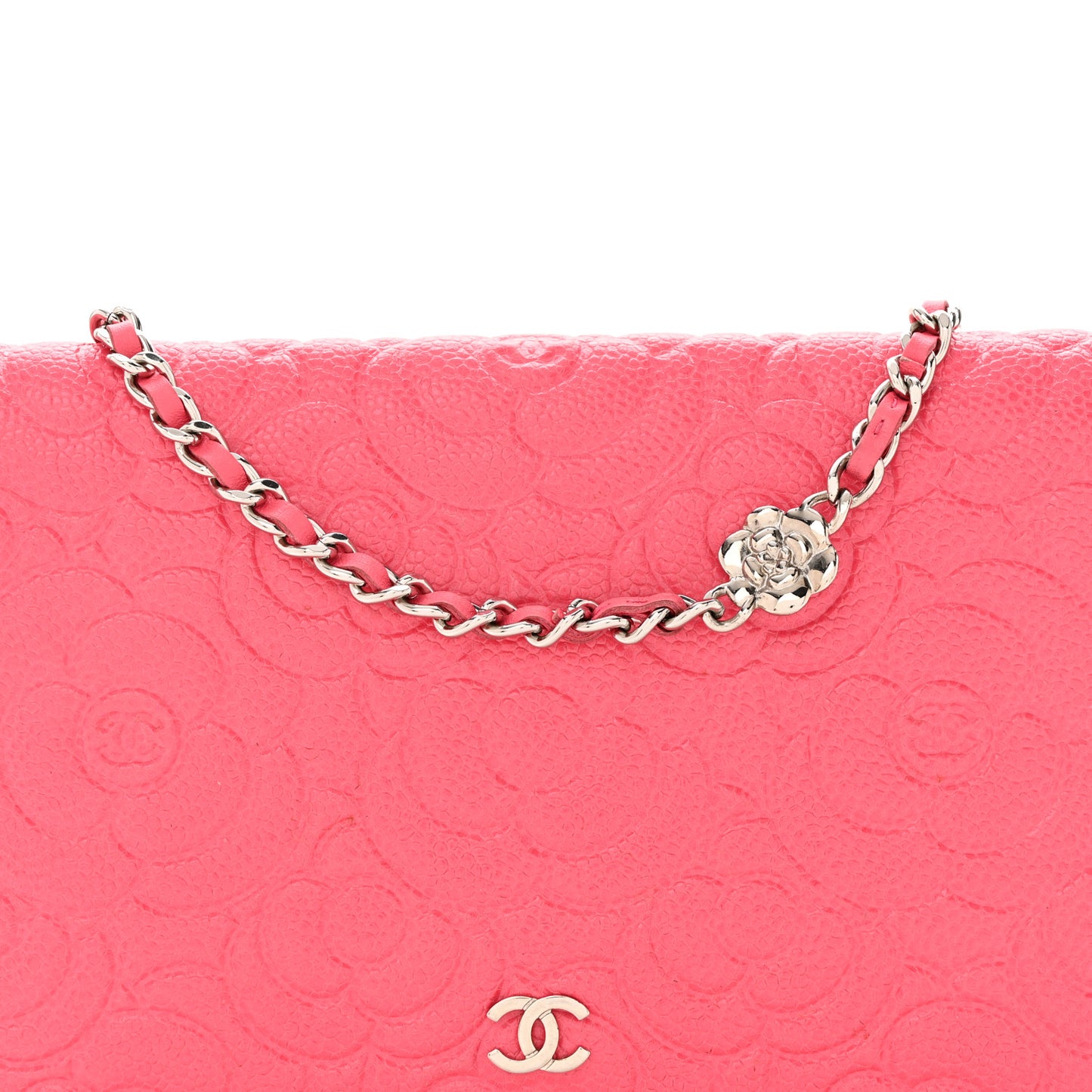 Caviar Camellia Embossed Wallet On Chain WOC Pink
