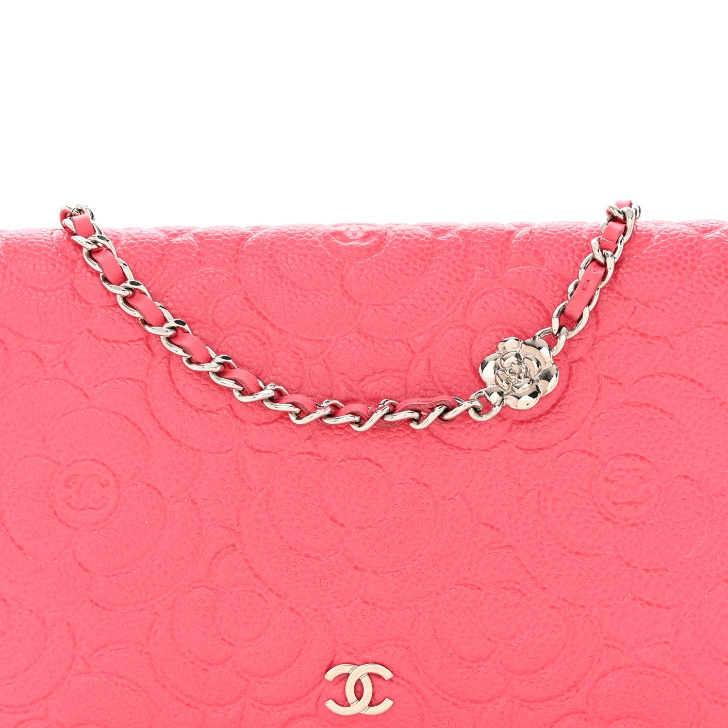Chanel Caviar Camellia Embossed Wallet On Chain WOC Pink 9 of 26