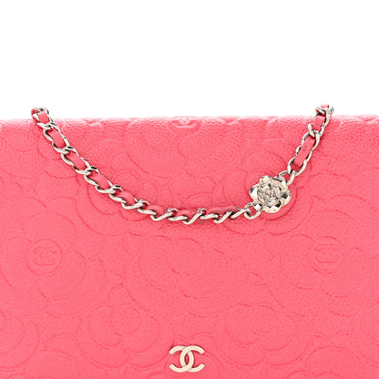 Chanel Caviar Camellia Embossed Wallet On Chain WOC Pink 9 of 26