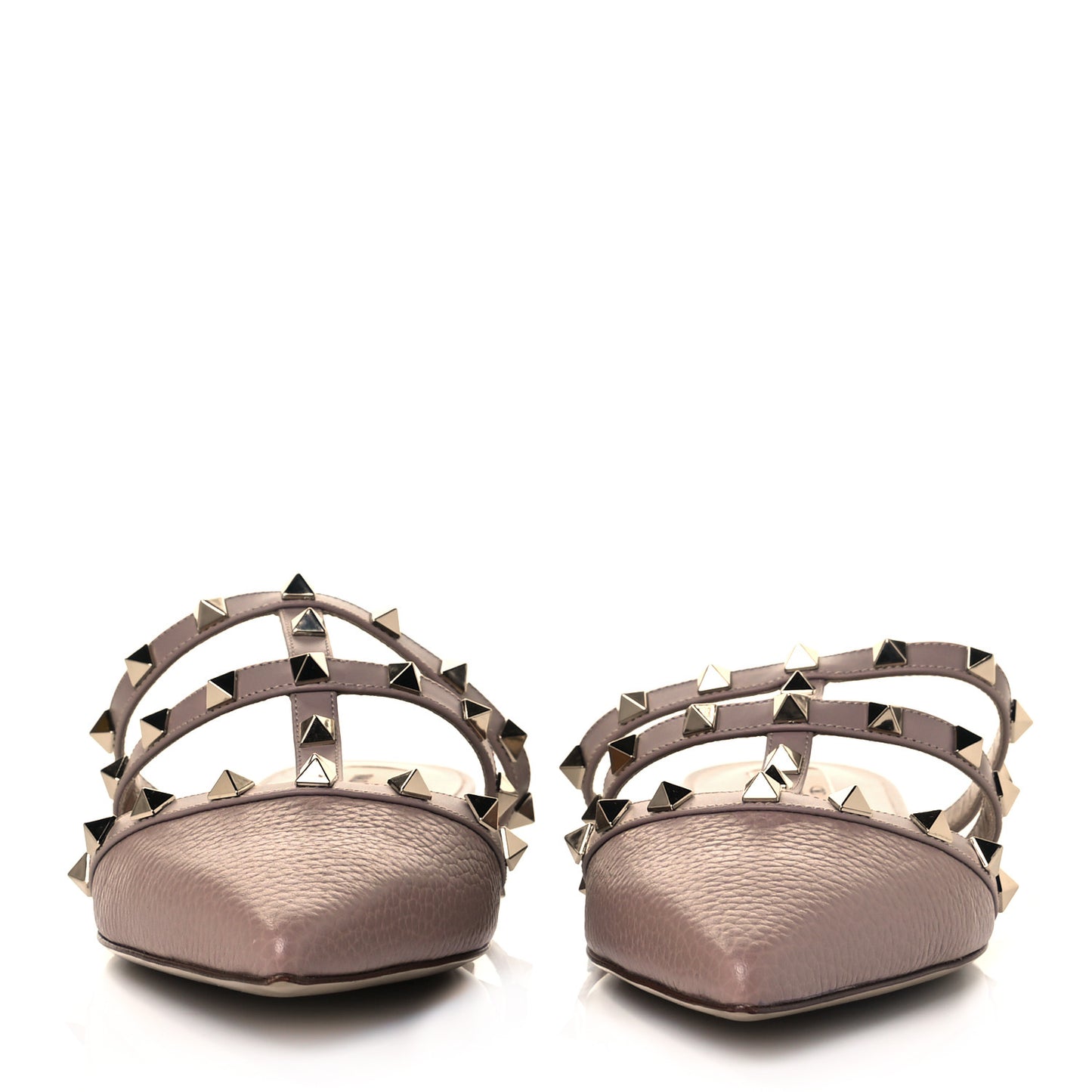 Pebbled Calfskin Rockstud Flat Cage Mules 39.5 Poudre