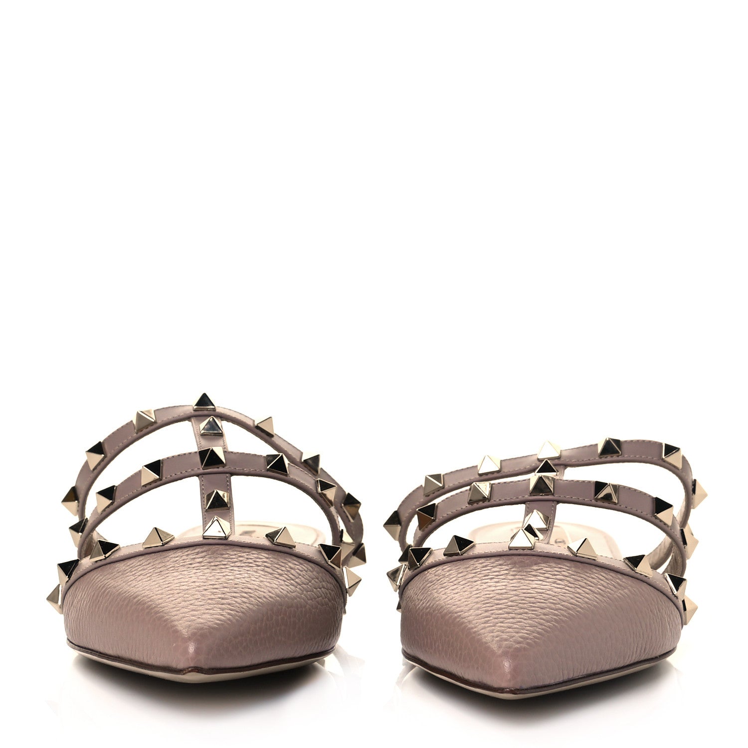 Valentino Garavani Pebbled Calfskin Rockstud Flat Cage Mules 39.5 Poudre 2 of 8