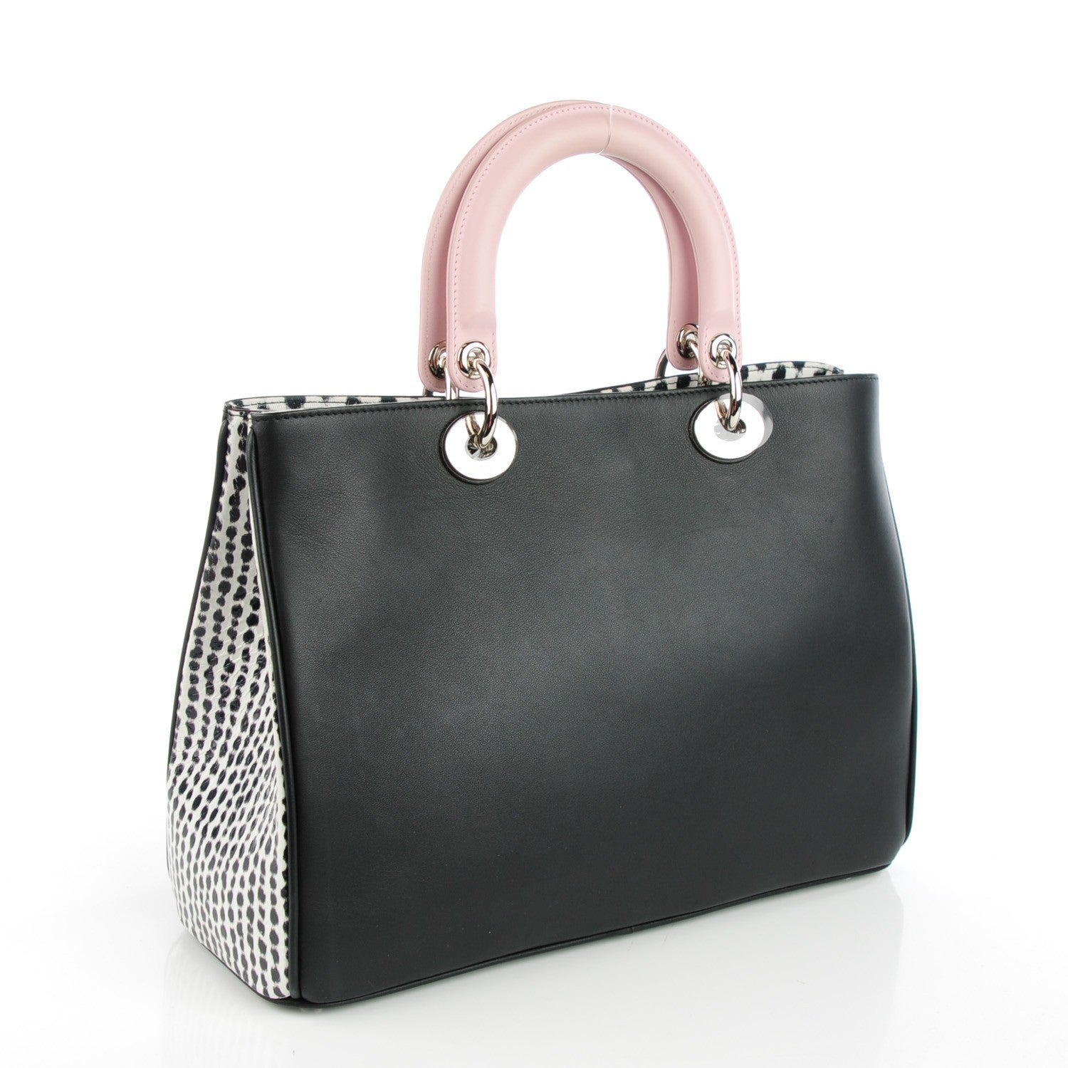 Christian Dior Calfskin Medium Spotted Diorissimo Bag Pink Black 4 of 8
