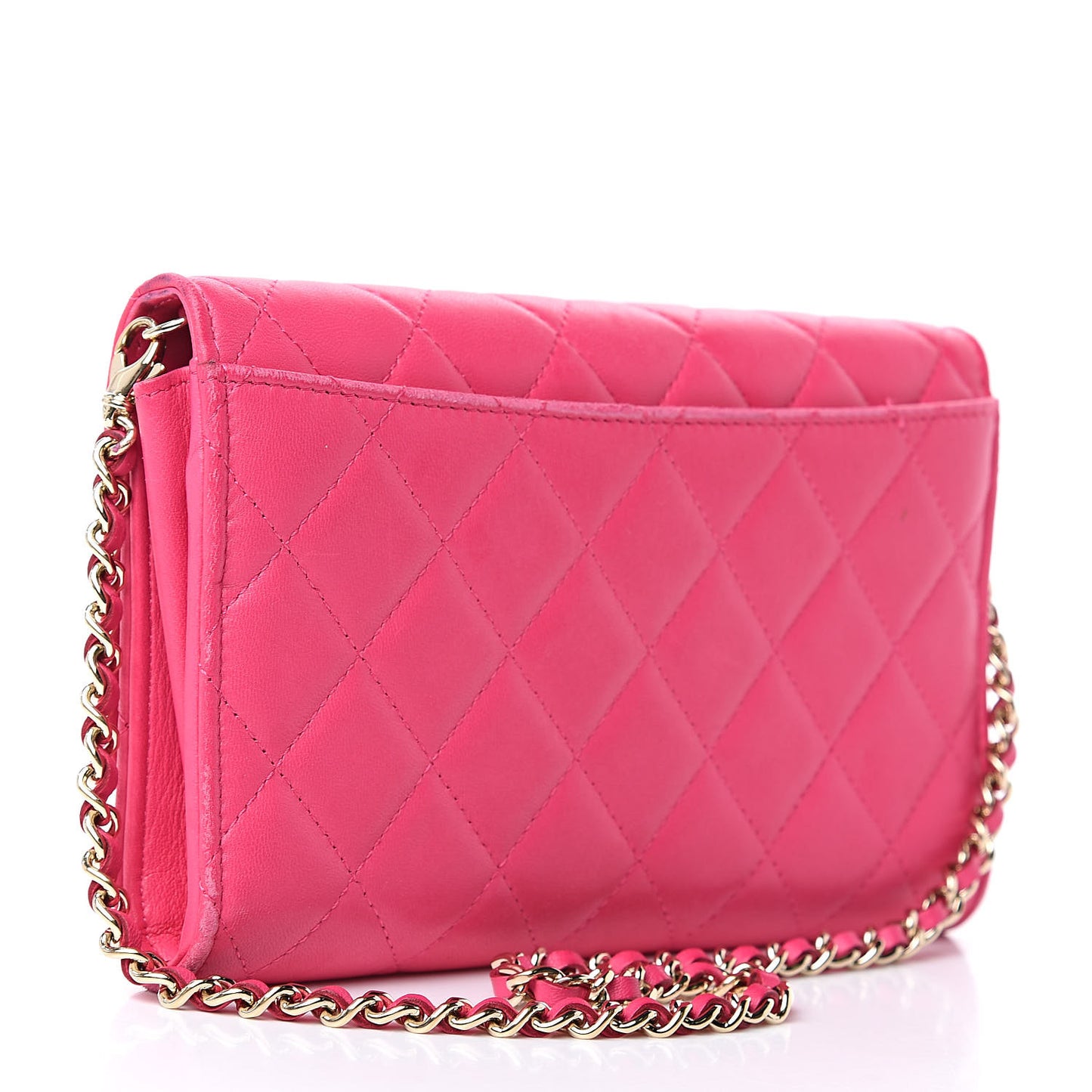 Lambskin Quilted Wallet on Removable Chain Fuchsia