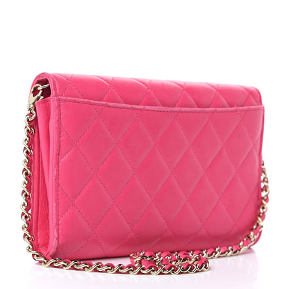 Chanel Lambskin Quilted Wallet on Removable Chain Fuchsia 3 of 16