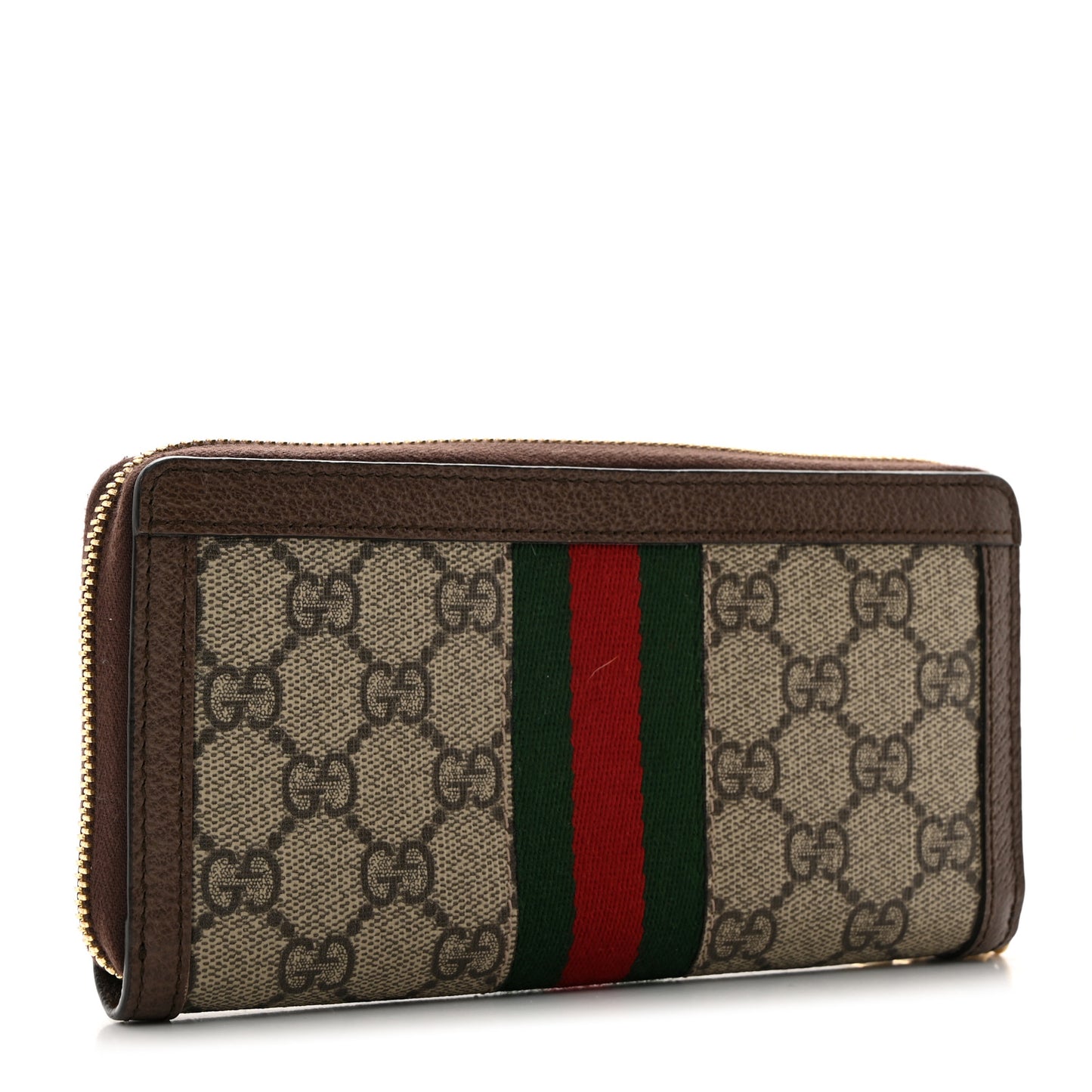 GG Supreme Monogram Web Ophidia Zip Around Wallet Brown