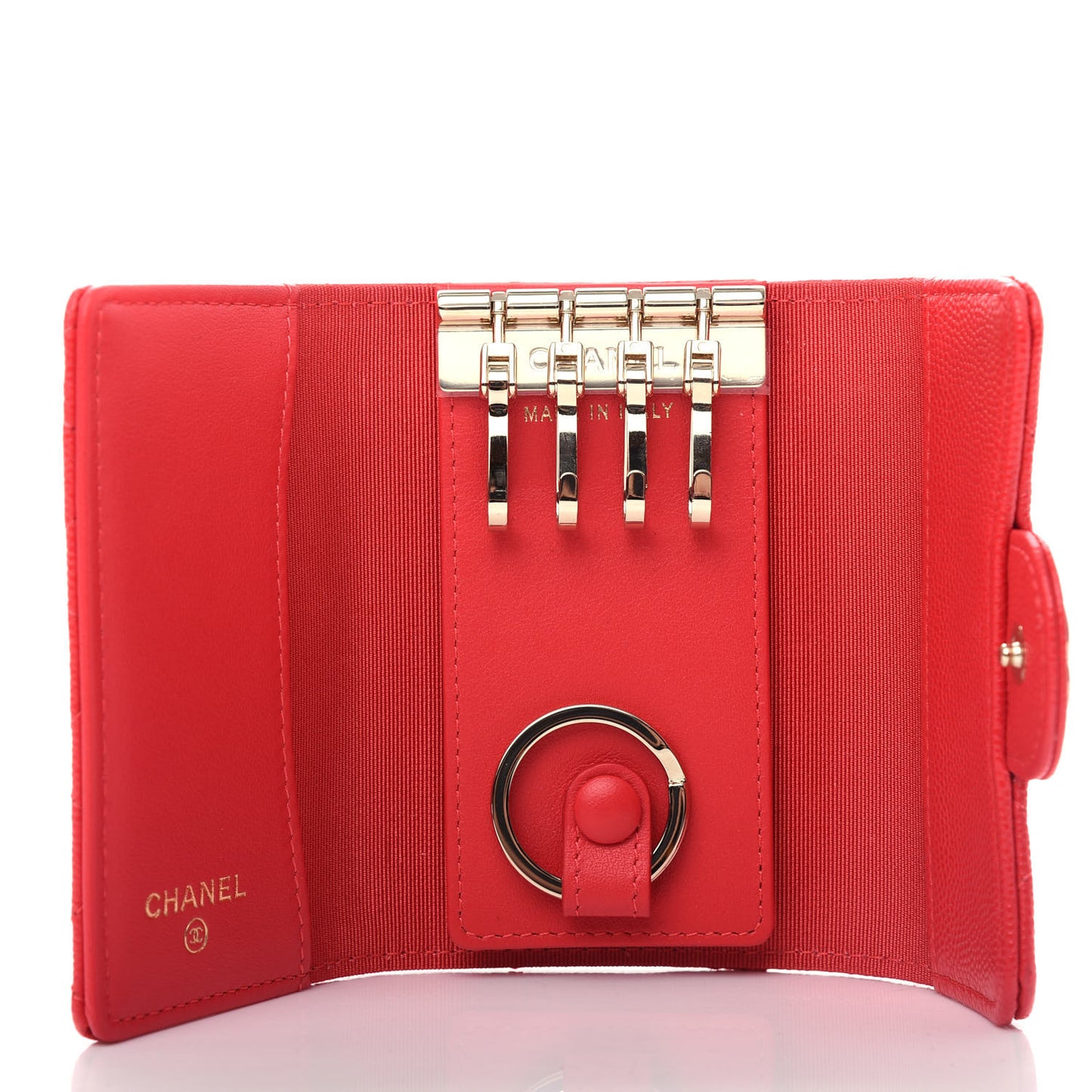 Caviar Quilted Classic 4 Key Holder Wallet Red