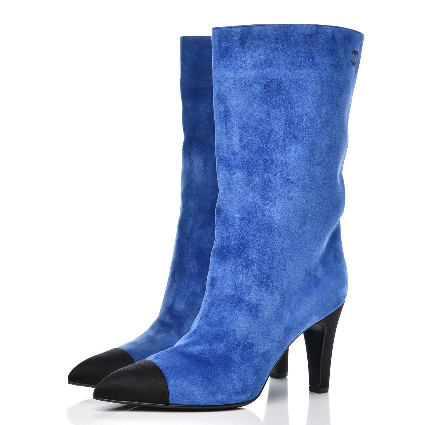 Suede Calfskin Satin Gabrielle Cap Toe Short Boots 40.5 Royal Blue Black