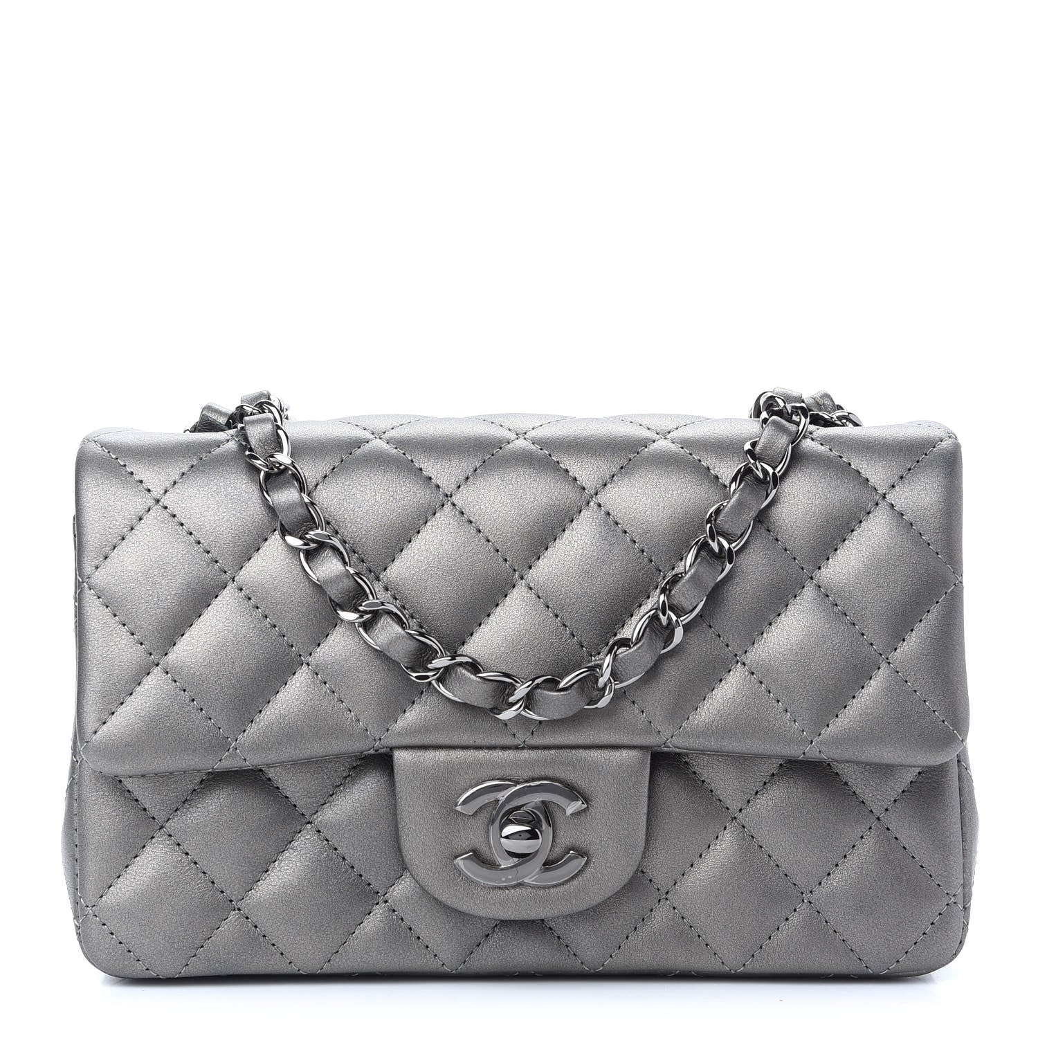 Chanel Metallic Calfskin Quilted Mini Rectangular Flap Ruthenium 1 of 8