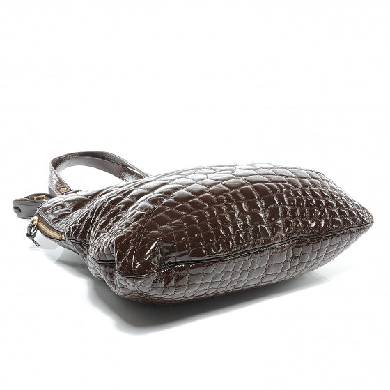Saint Laurent Patent Crocodile Embossed Tribute Tote Brown 8 of 8