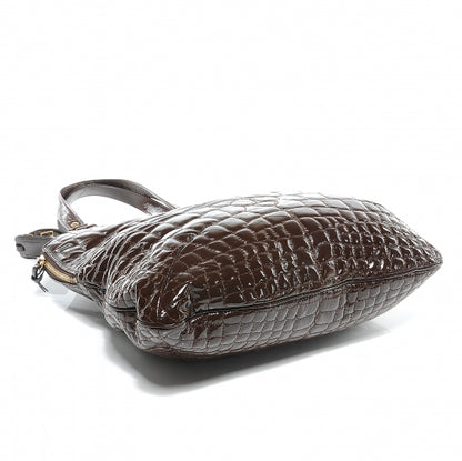 Saint Laurent Patent Crocodile Embossed Tribute Tote Brown 8 of 8