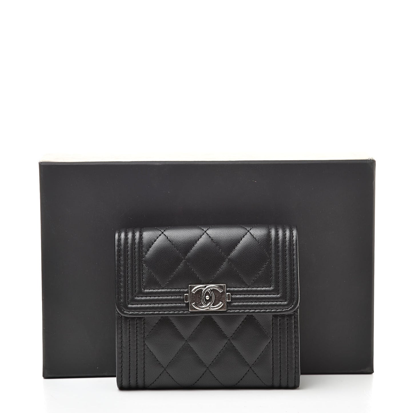 Lambskin Quilted Compact Boy Wallet Black