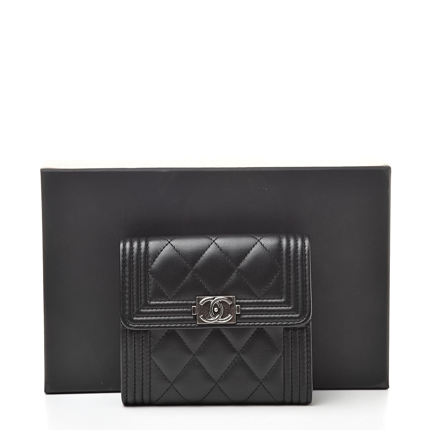 Chanel Lambskin Quilted Compact Boy Wallet Black 10 of 10