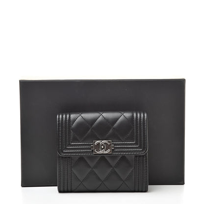 Chanel Lambskin Quilted Compact Boy Wallet Black 10 of 10