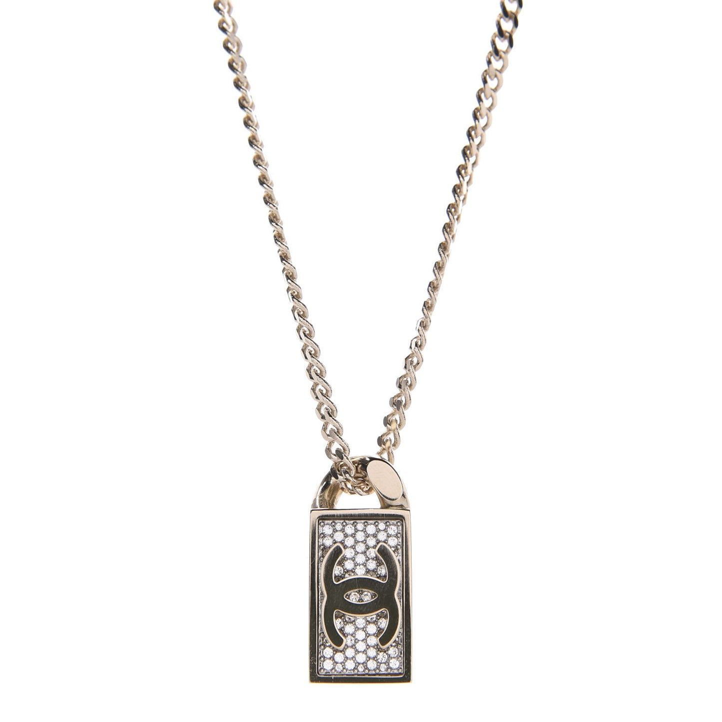Crystal Dog Tag Charm Necklace Gold