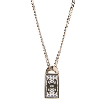 Chanel Crystal Dog Tag Charm Necklace Gold 1 of 7