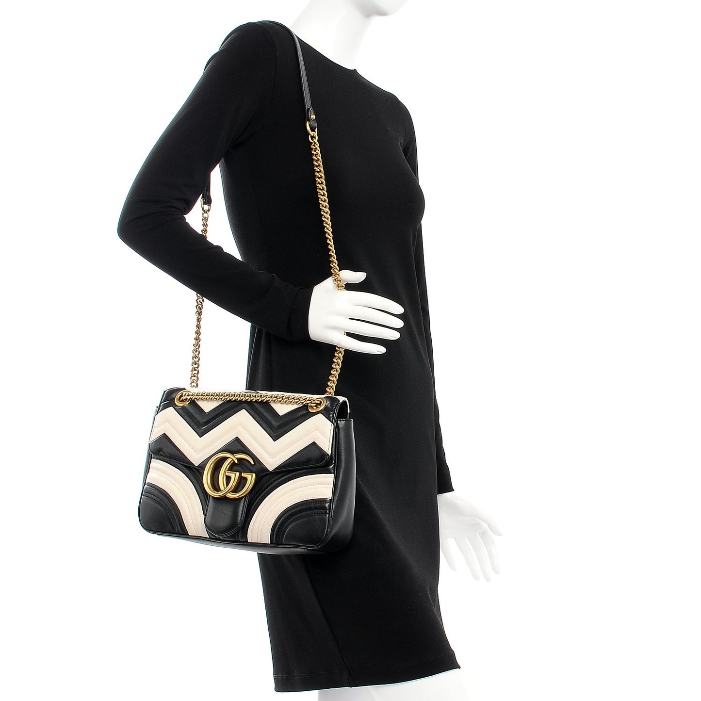 Calfskin Matelasse Medium GG Marmont Shoulder Bag Black White