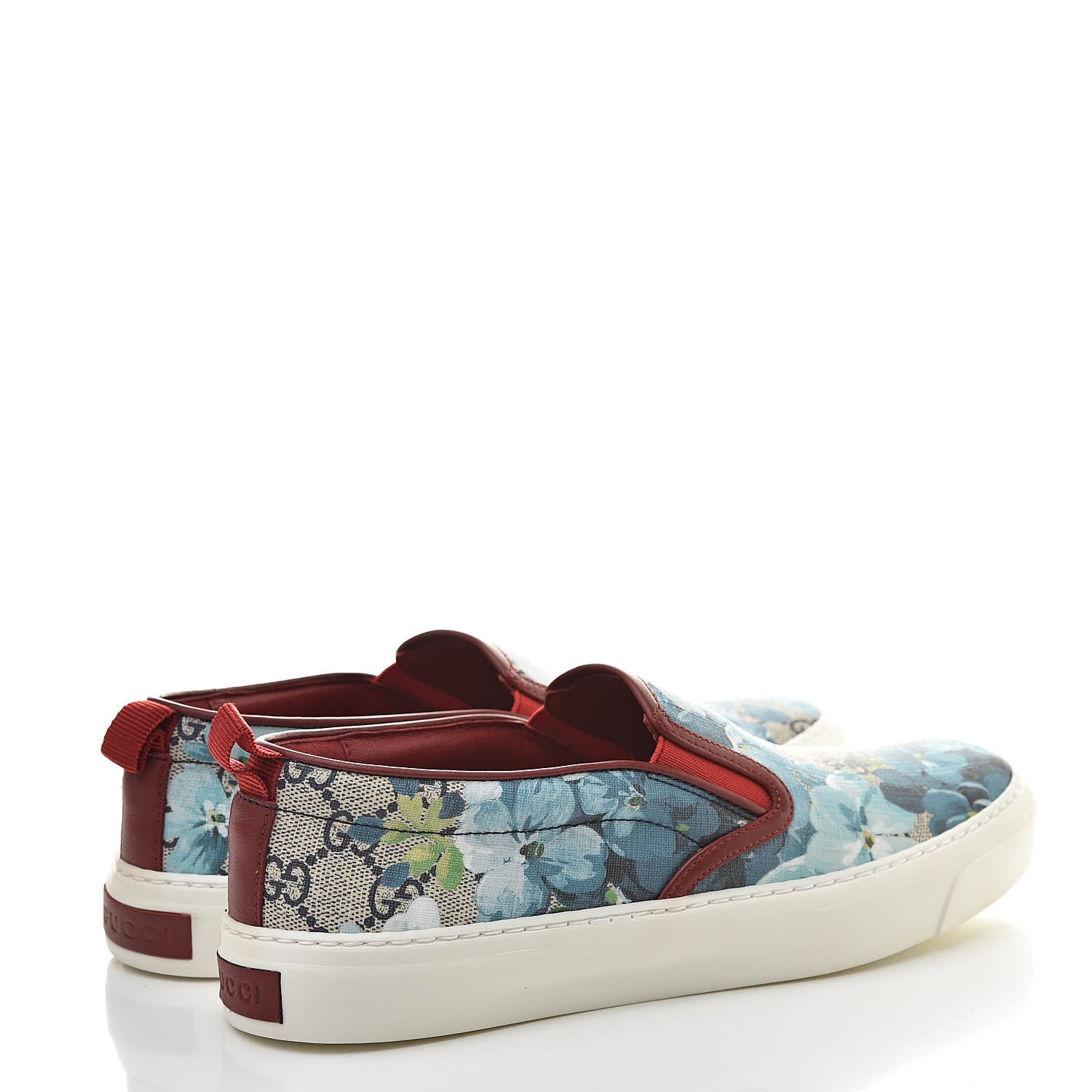 Gucci GG Supreme Monogram Blooms Womens Slip On Sneakers 38 Beige Blue Navy Red 4 of 8