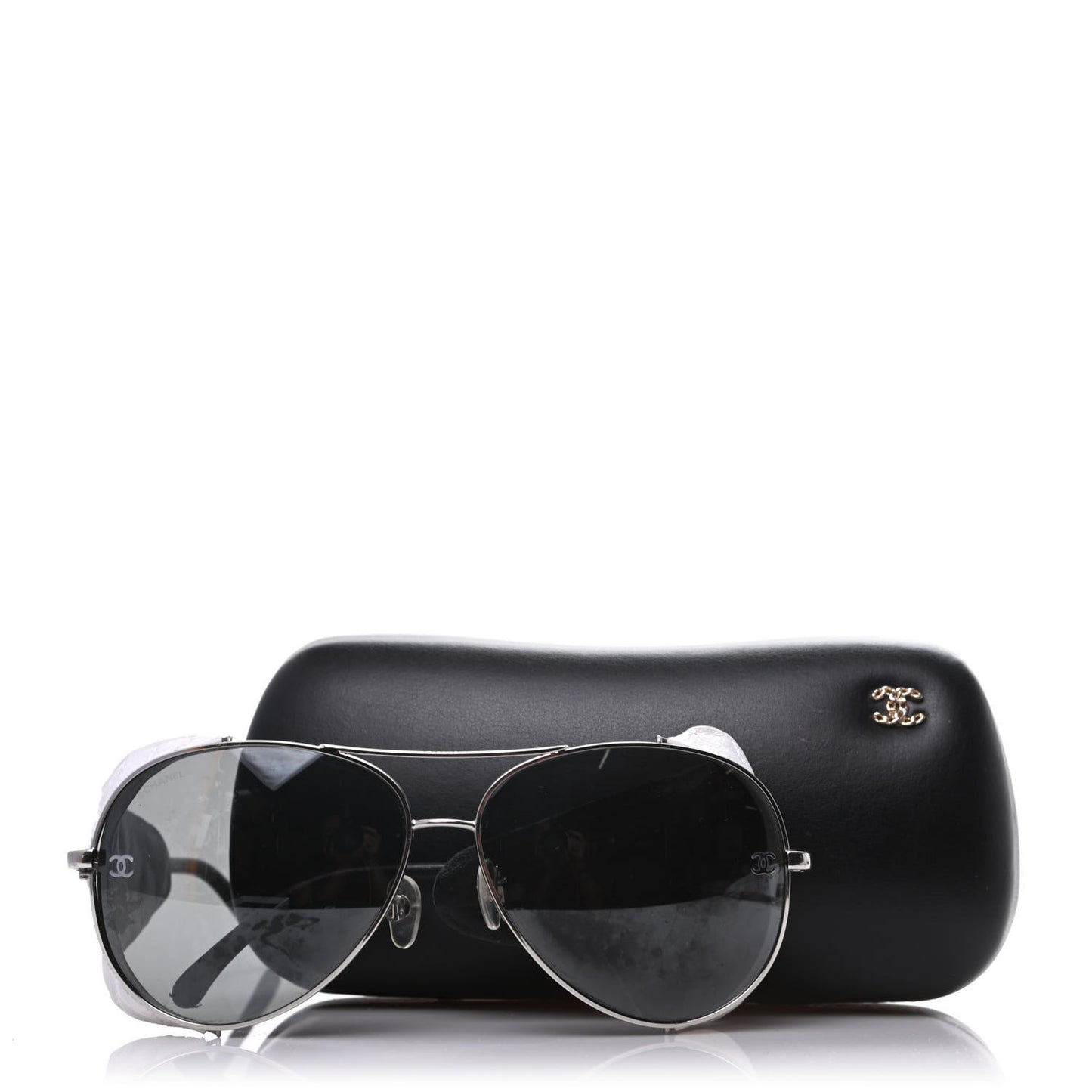 Titanium Lambskin CC Pilot Sunglasses White