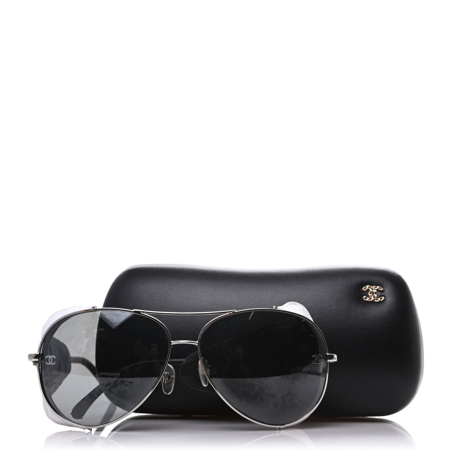 Chanel Titanium Lambskin CC Pilot Sunglasses White 5 of 5