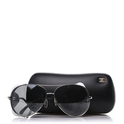 Chanel Titanium Lambskin CC Pilot Sunglasses White 5 of 5