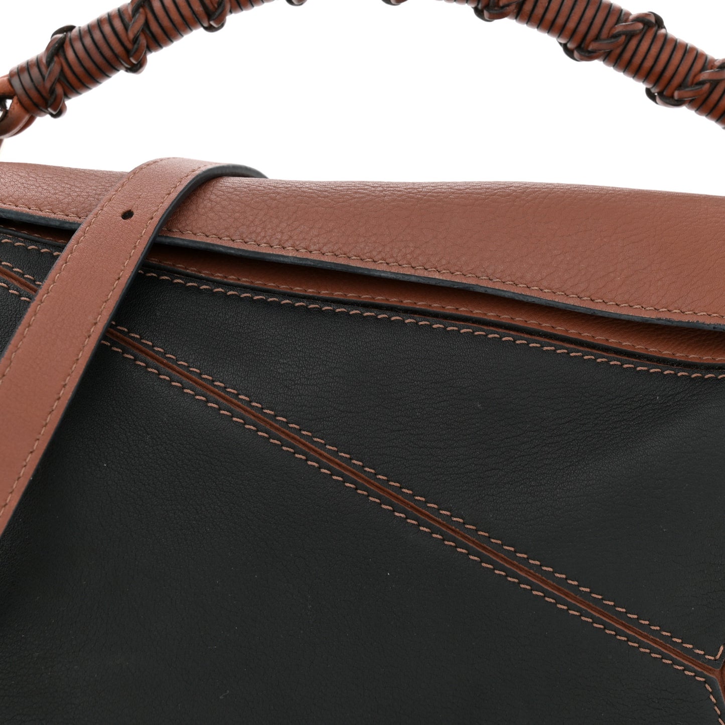 Calfskin Small Craft Puzzle Bag Tan Black