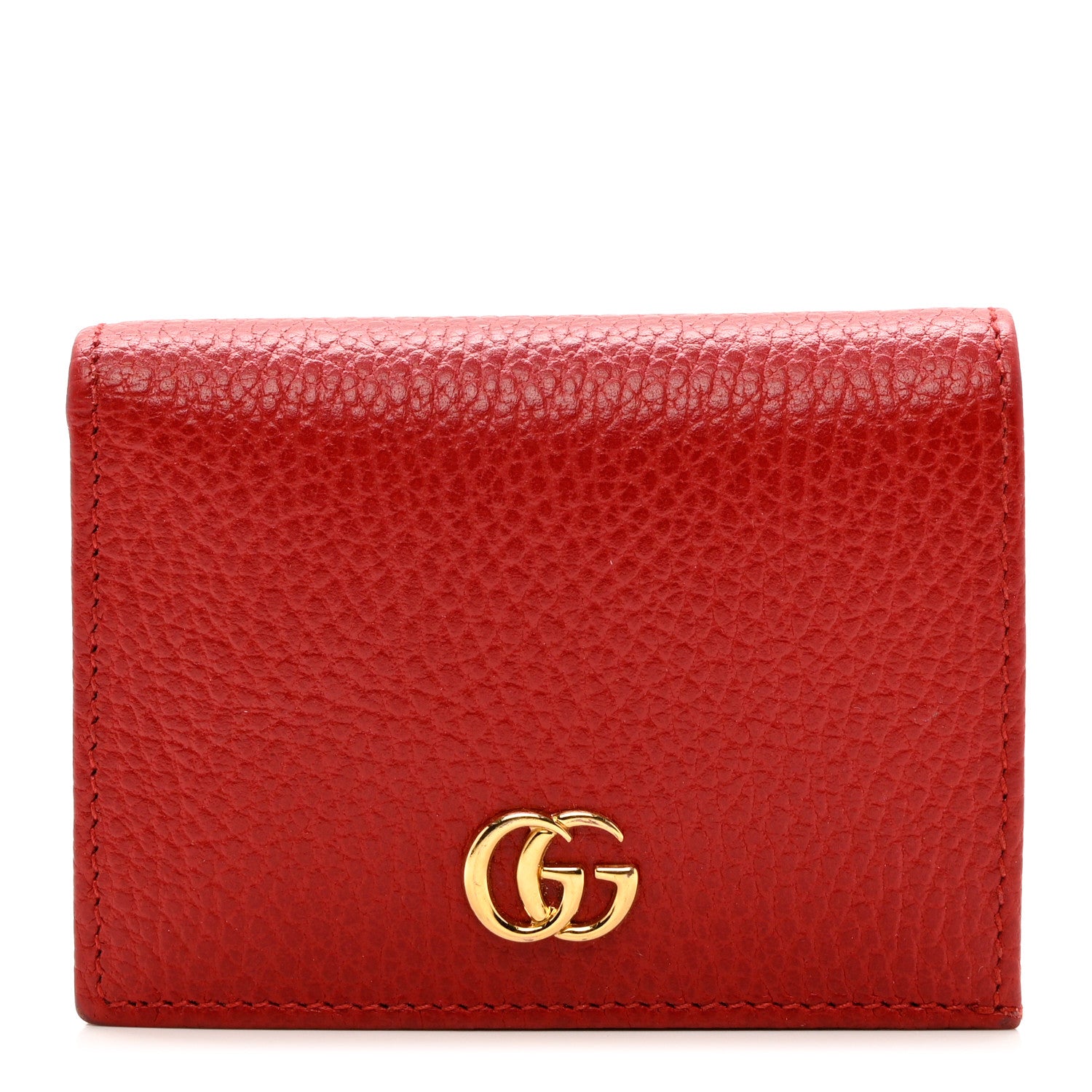 Gucci Pebbled Calfskin GG Marmont Card Case Hibiscus Red 1 of 7