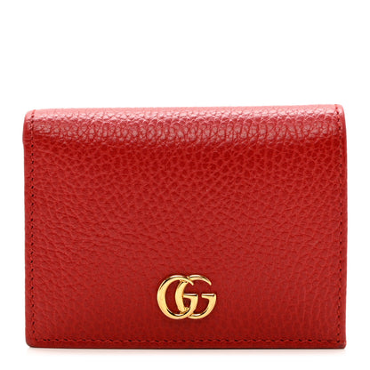 Gucci Pebbled Calfskin GG Marmont Card Case Hibiscus Red 1 of 7