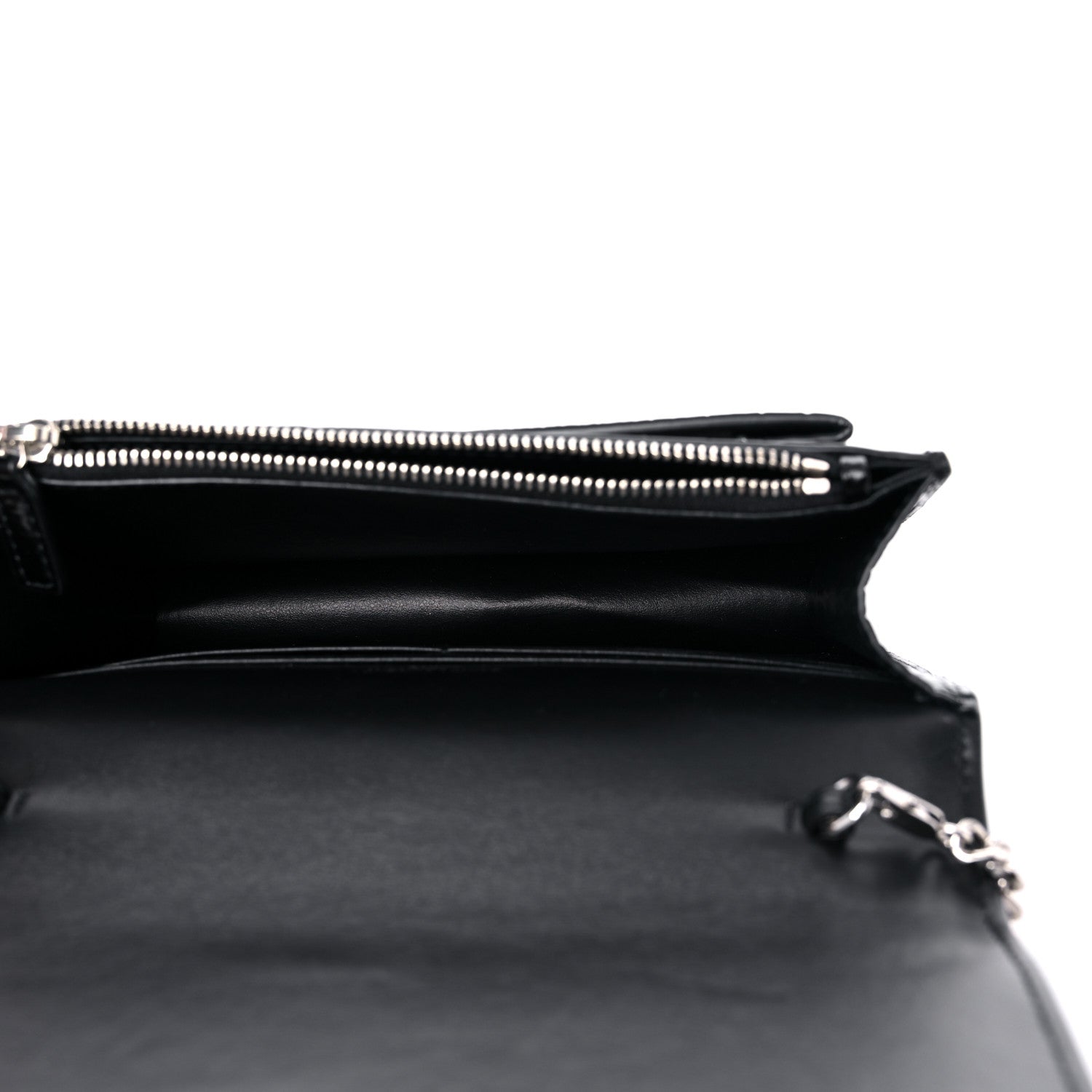 Saint Laurent Calfskin Crocodile Embossed Monogram Sunset Chain Wallet Black 5 of 11