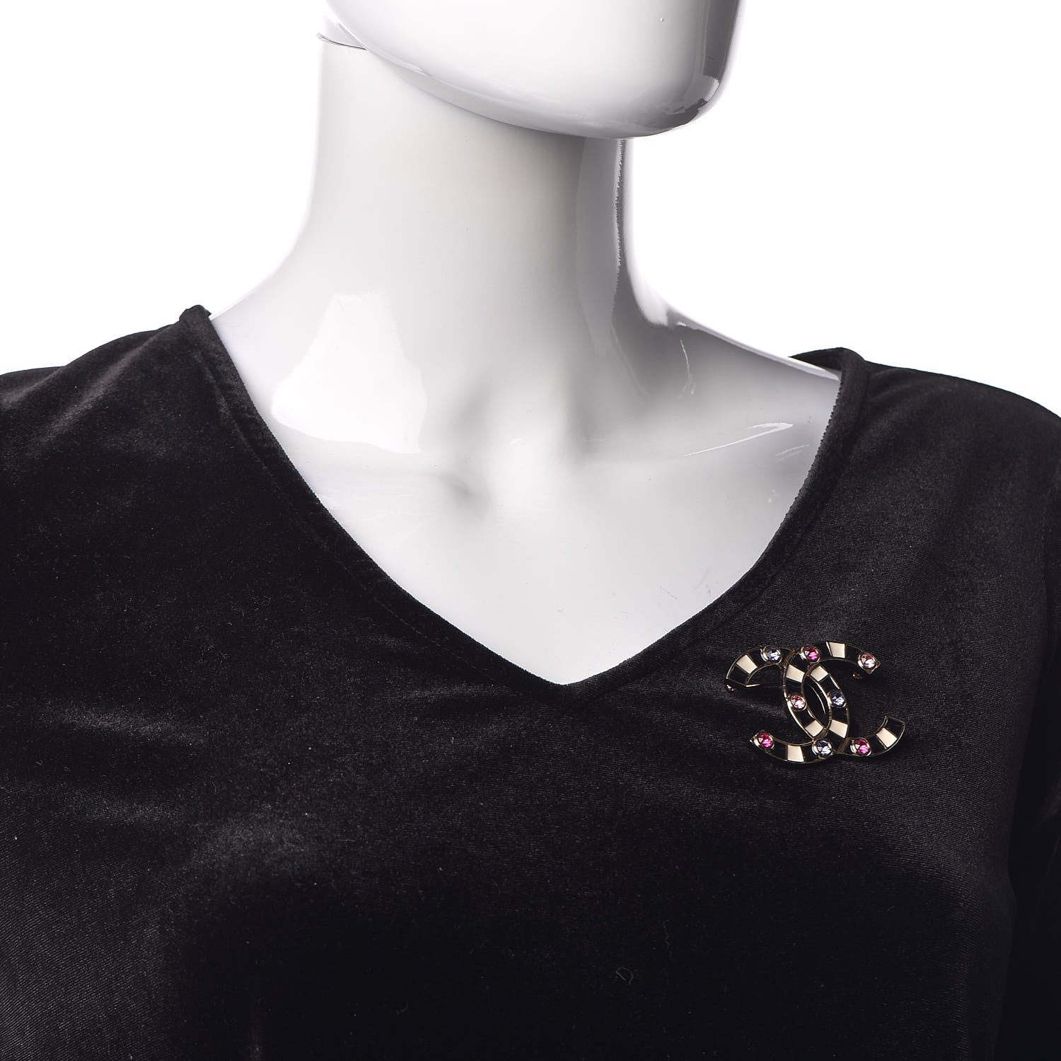 Chanel Crystal Enamel Stripe CC Brooch Black Gold 2 of 5