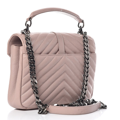 Saint Laurent Sheepskin Matelasse Chevron Monogram Medium College Bag Rose Poudre 3 of 16
