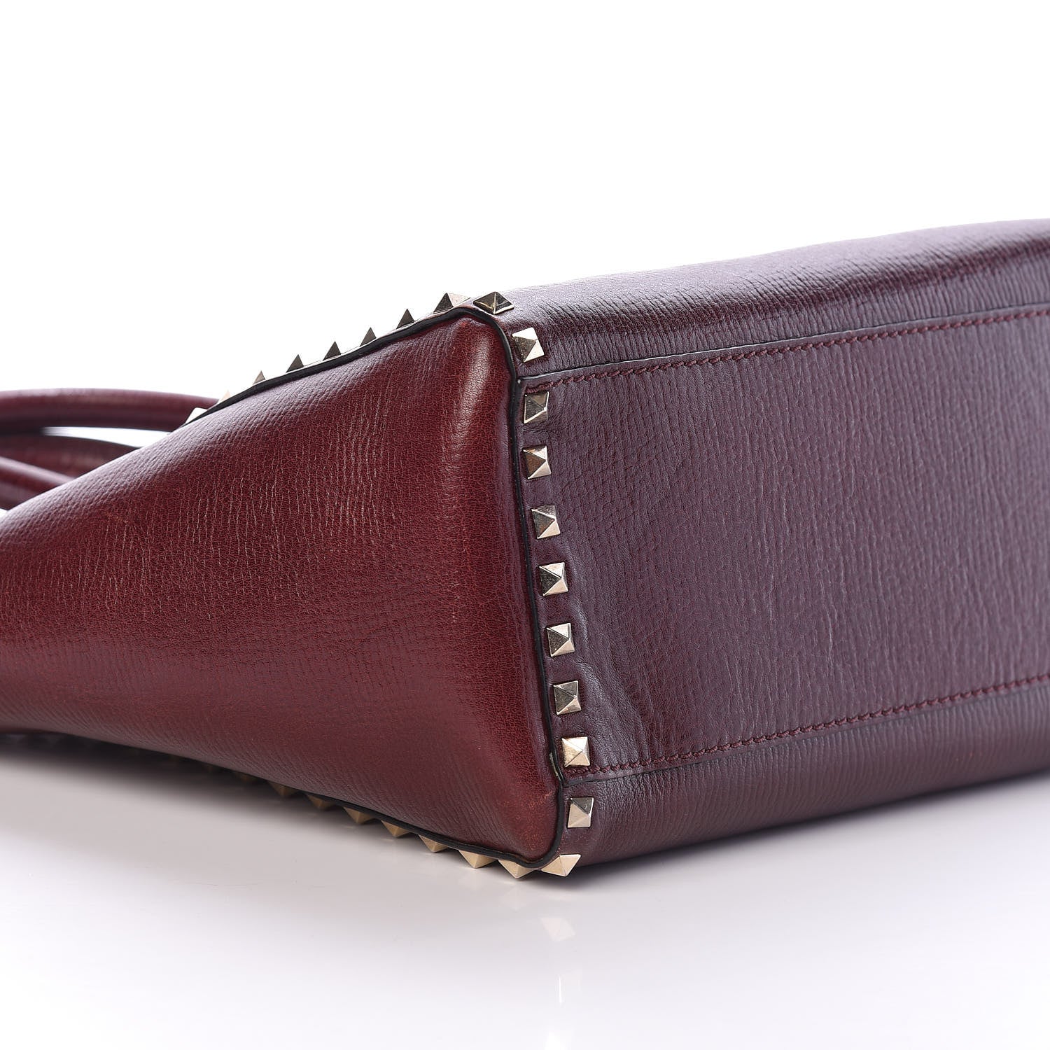 Valentino Garavani Textured Calfskin Rockstud Double Handle Tote Wine 8 of 10