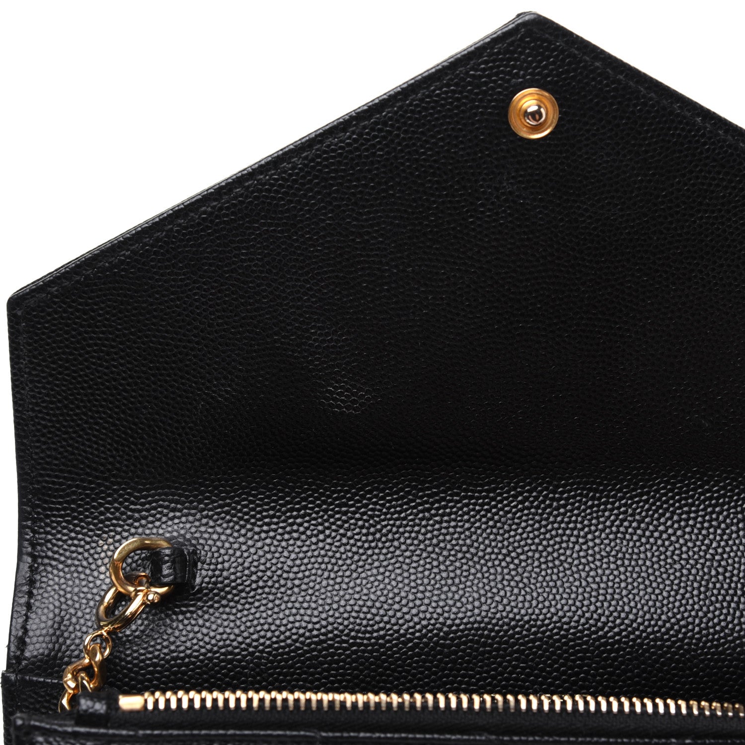 Saint Laurent Grain De Poudre Matelasse Chevron Monogram Envelope Chain Wallet Black 9 of 17