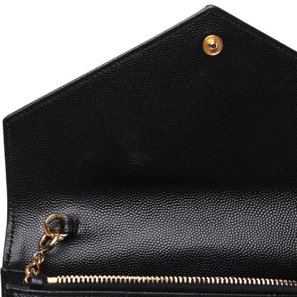 Saint Laurent Grain De Poudre Matelasse Chevron Monogram Envelope Chain Wallet Black 9 of 17