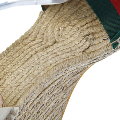 Gucci Canvas Malaga Kid Web Ankle Wrap Espadrille Wedge Sandals 40 Green Red Mystic White Emerald 12 of 19