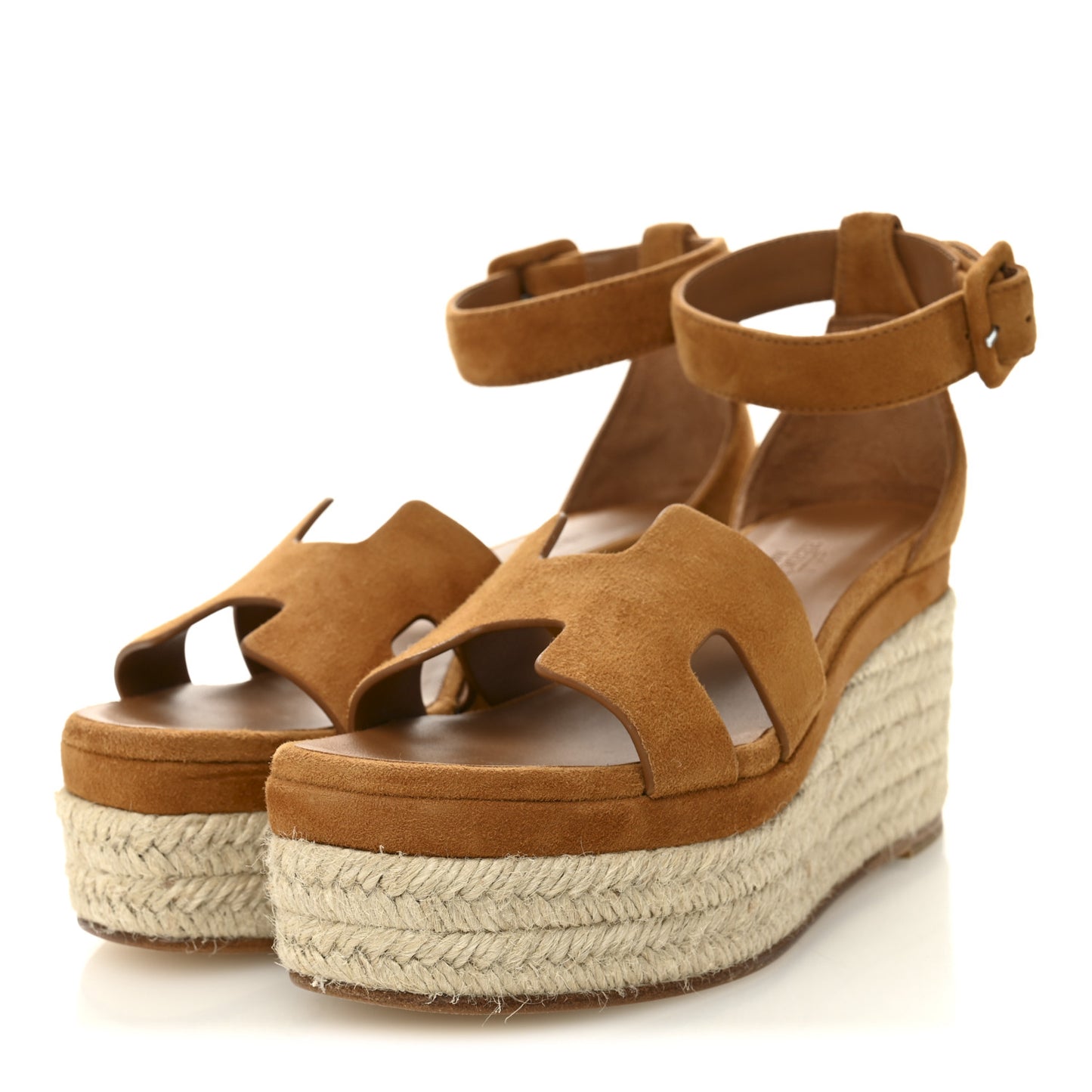 Suede Goatskin Elda Espadrille Wedge Sandals 35 Naturel