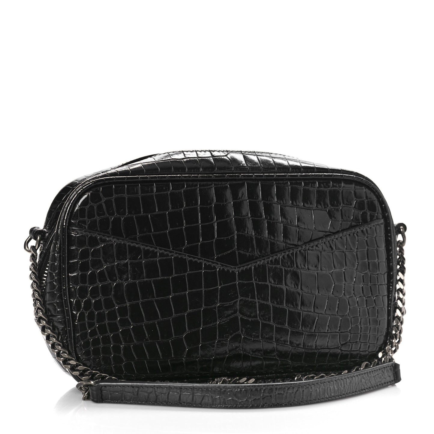 Calfskin Crocodile Embossed Monogram Mini Lou Camera Bag Black