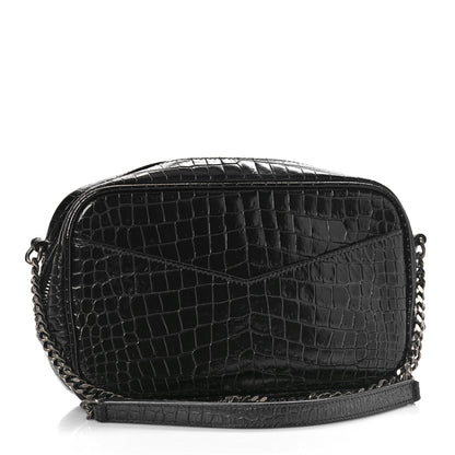 Saint Laurent Calfskin Crocodile Embossed Monogram Mini Lou Camera Bag Black 3 of 9
