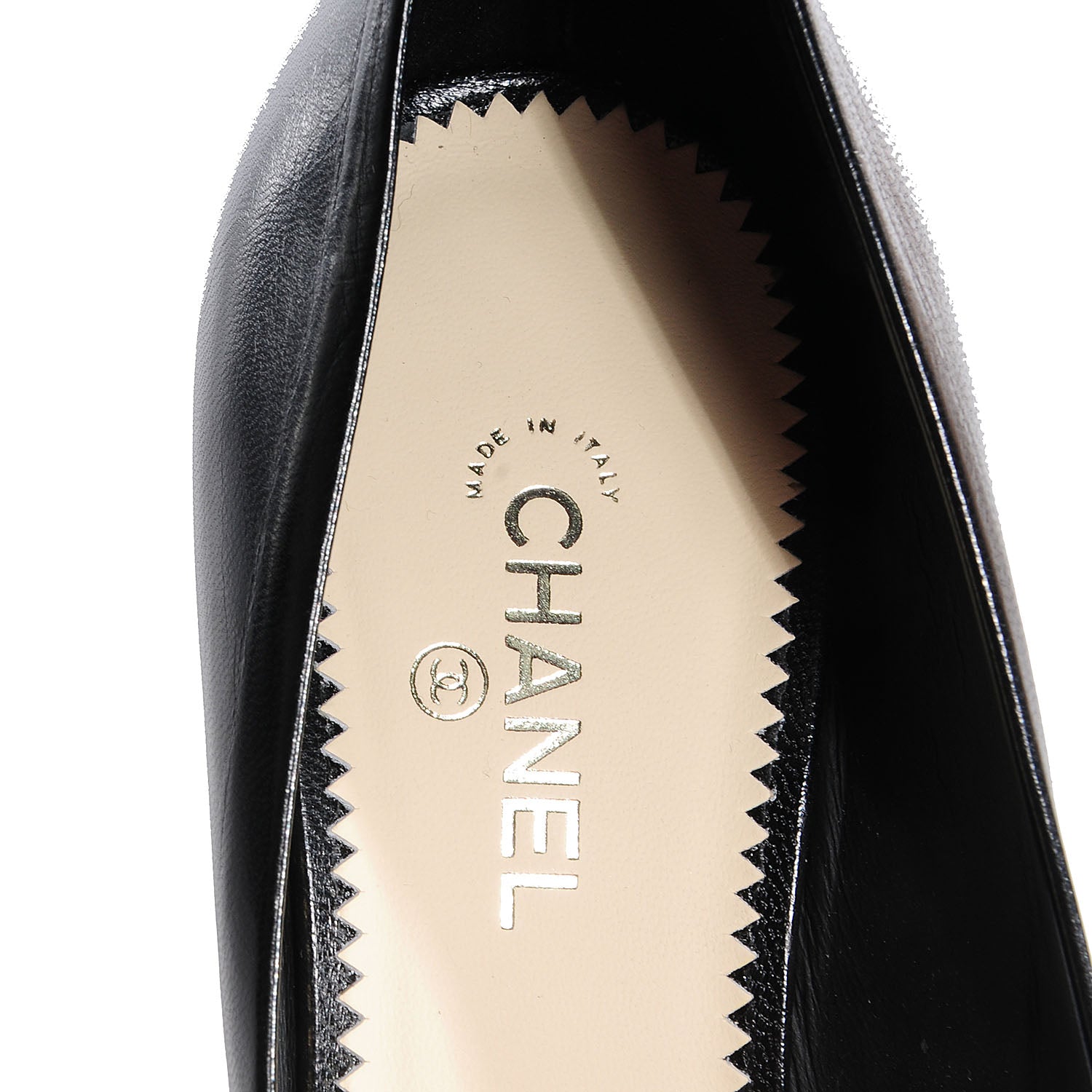 Chanel Leather Pearl CC Peep Toe Pumps 38 Black 7 of 8