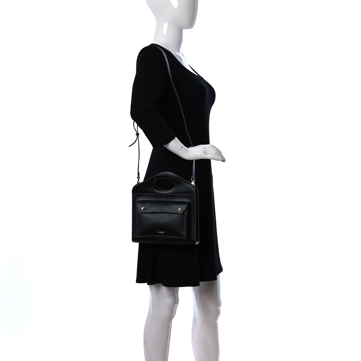 Smooth Calfskin Topstitched Mini Pocket Bag Black