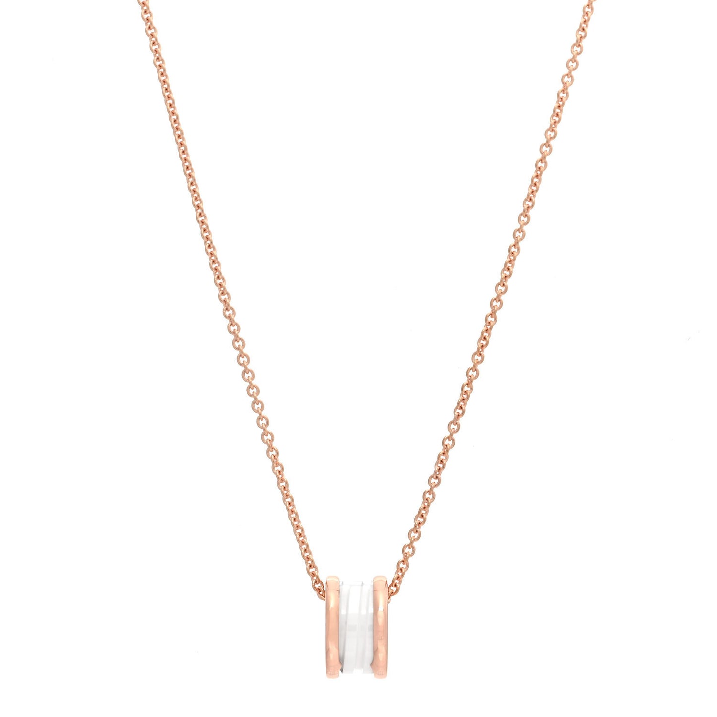 18K Rose Gold White Ceramic B.Zero1 Pendant Necklace