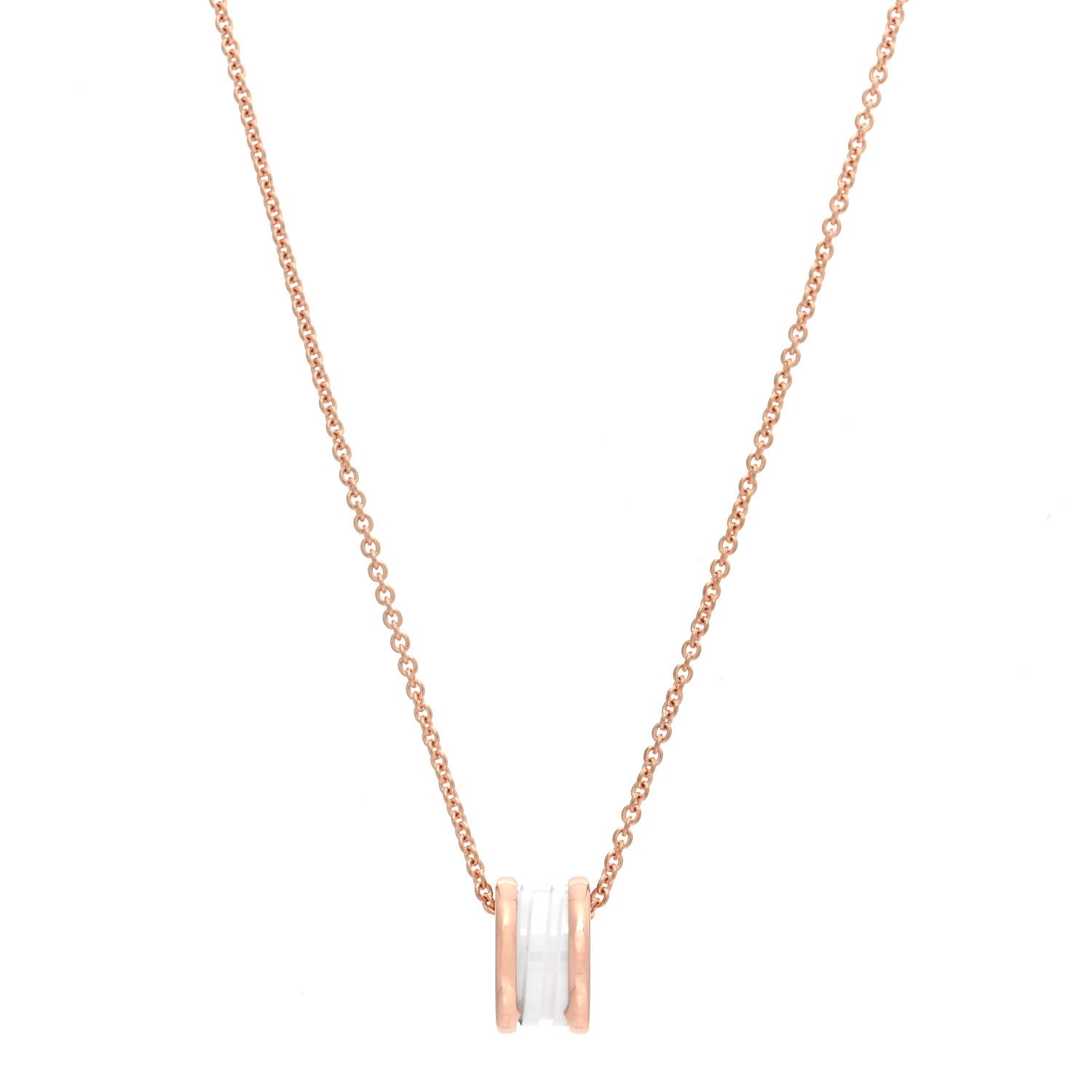 Bulgari 18K Rose Gold White Ceramic B.Zero1 Pendant Necklace 1 of 6