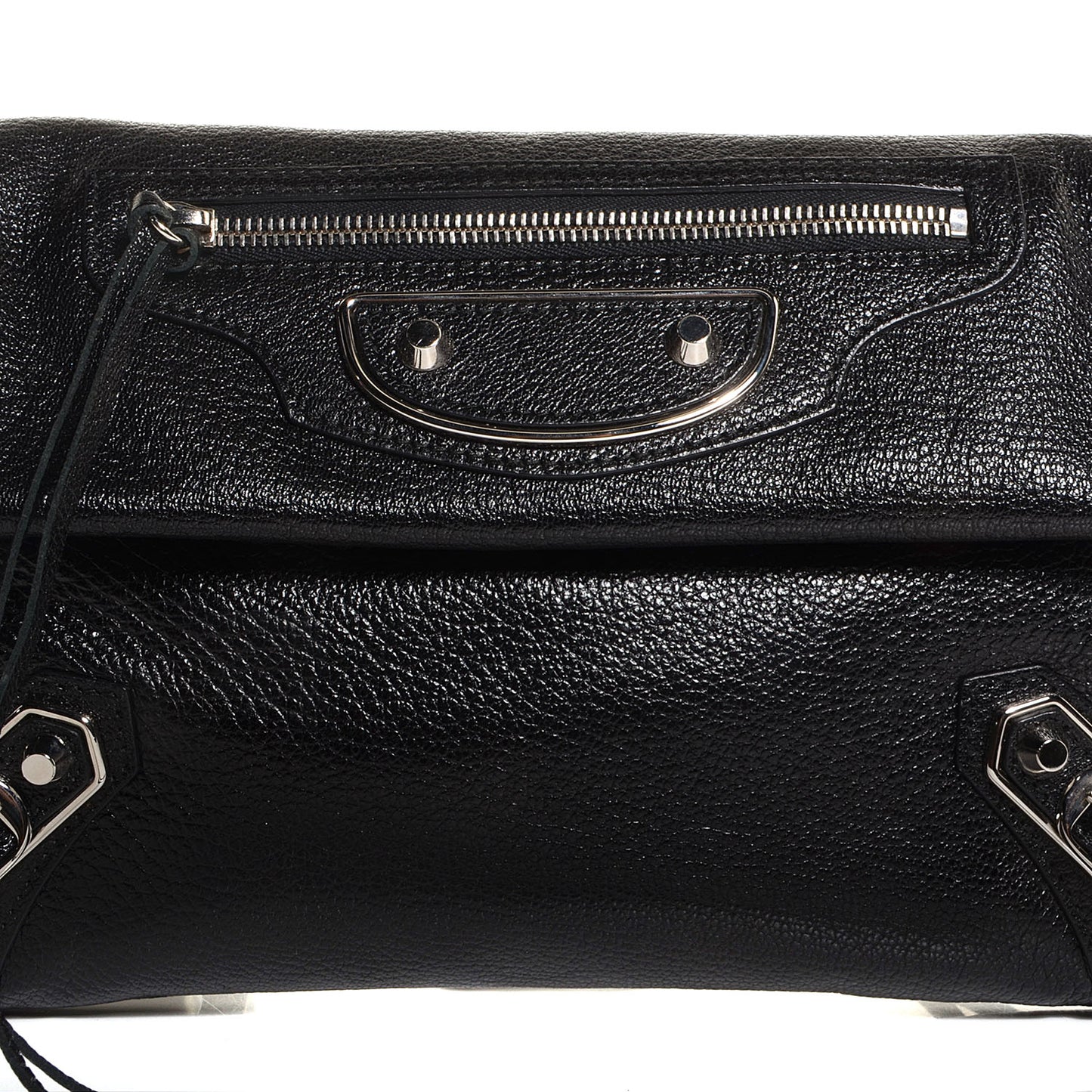 Chevre Metallic Edge Classic Silver Hardware Envelope Clutch Black