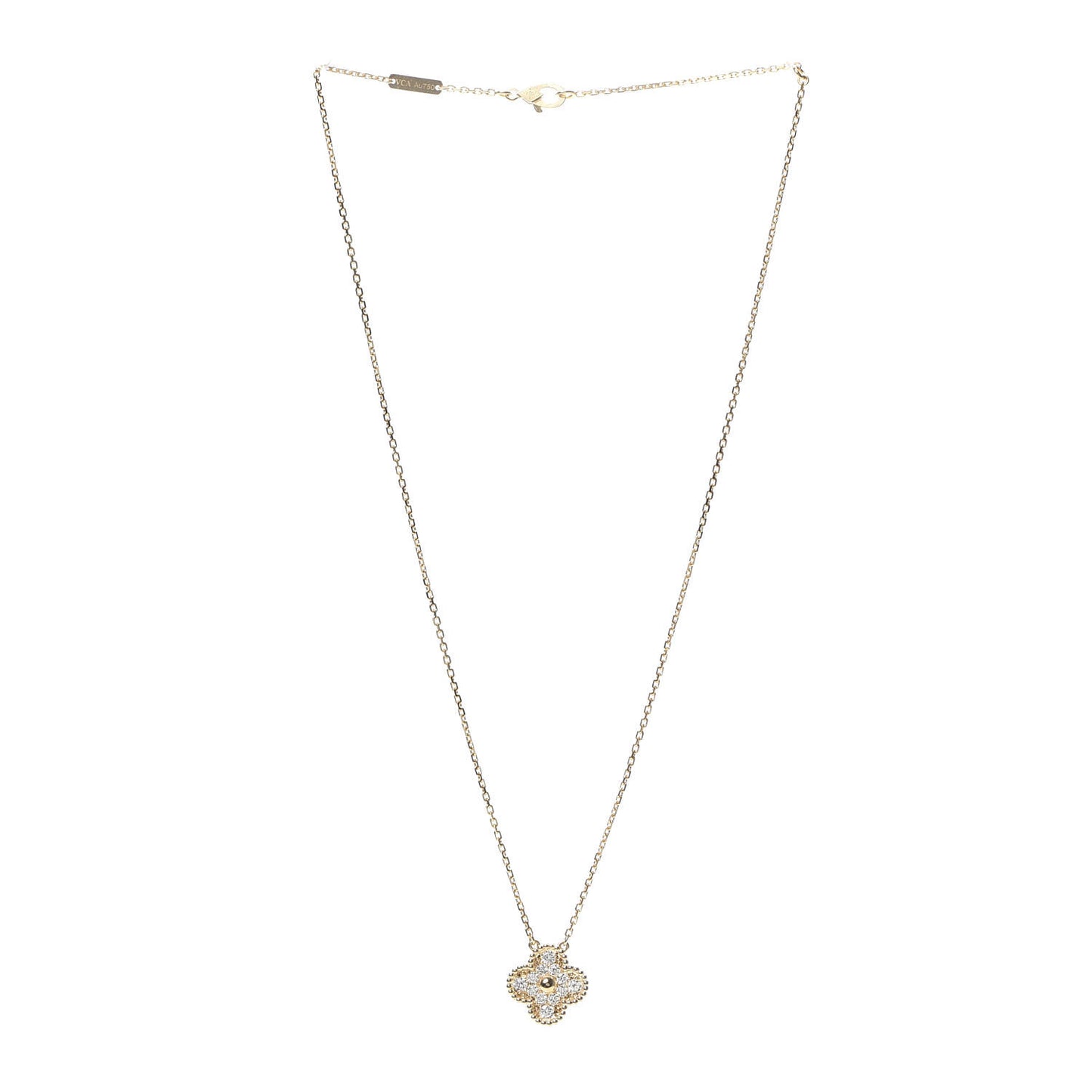 18K Yellow Gold Diamond Vintage Alhambra Pendant Necklace