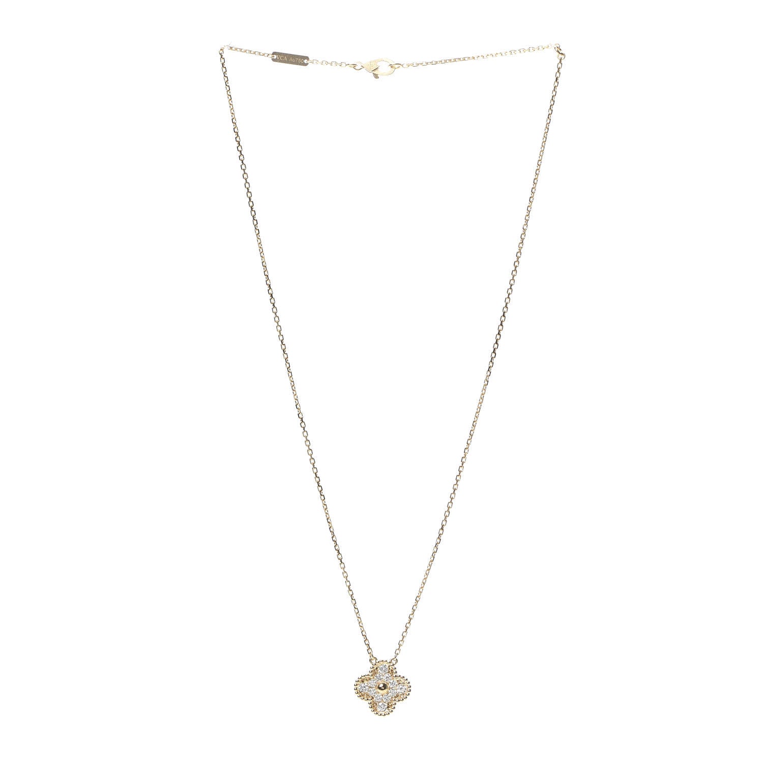 Van Cleef & Arpels 18K Yellow Gold Diamond Vintage Alhambra Pendant Necklace 3 of 8