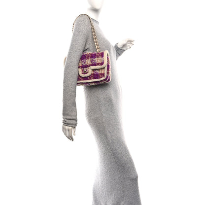 Chanel Tweed Shearling Large Flap Bag Purple Beige 2 of 10
